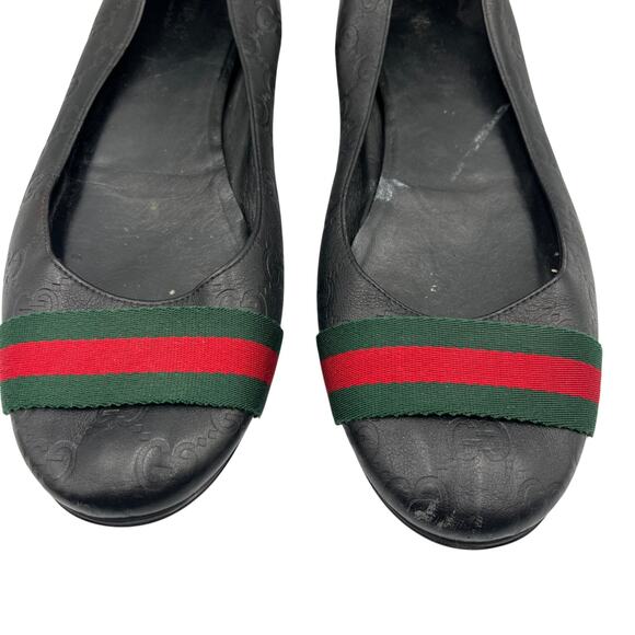 Gucci Guccissima Web Striped Leather Ballet Flats Shoes Black Size 38.5 US 8.5 - Picture 4 of 11